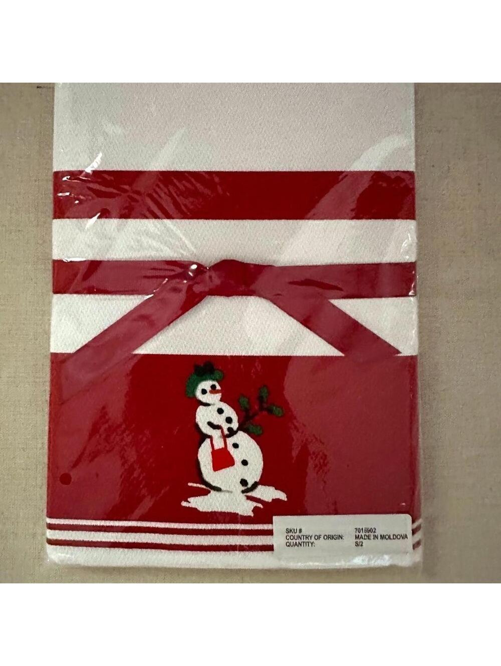 Williams + Sonoma Holiday Snowman Tea Towels Set of 2 NWT